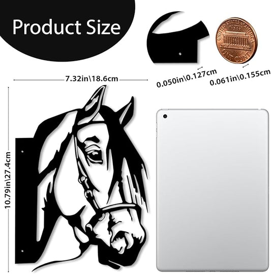 Peeping Metal Horse Wall Art - Garden Fence Decorations for Outdoor, Farmhouse Yard Art, 11.65" x 9.06" Black Horse Silhouette for Tree, Fence, or Barn (Screws Included)