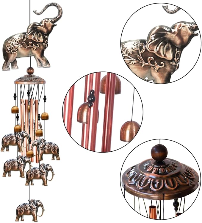 JUNQIU Elephant Wind Chimes, Elephant Gifts for Women, Copper Elephant Wind Chime for Outside Yard Garden Decor, Christmas Wind Chimes Gifts for Grandma Mom