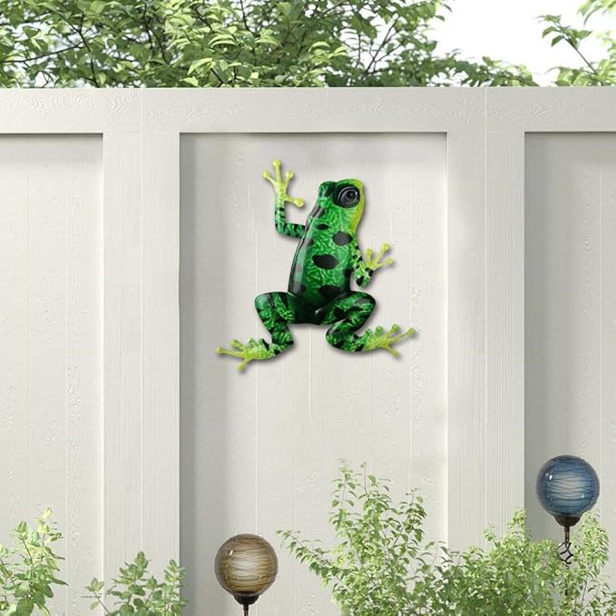 Frog Colorful Ornaments,Easy to Install,Anti-Rust Statue, Artwork Sculpture Hanging Wall Art for Outdoor Yard Fences Trees Entrance, Black Green