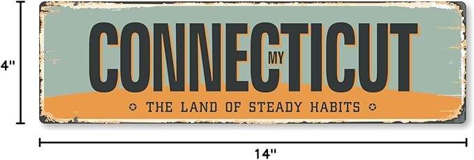 SmartSign 4 x 14 inch Connecticut State Vintage Metal Sign “The Land Of Steady Habits”, 40 mil Rustproof Aluminum with Clear Overcoat, Retro Wall Décor, Multicolor, Made in USA