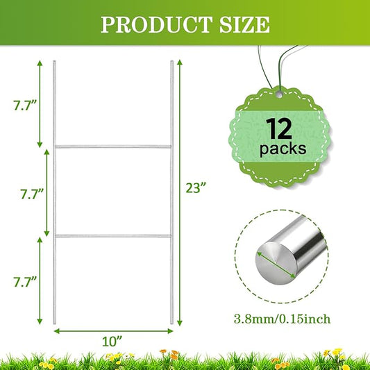12 Pack Yard Sign Stakes, 23X10 INCH H Frames Metal Stakes for Yard Signs for Ground Outdoor, Yard Sign Holder Stand for Corrugated Plastic Sign, Blank Lawn Sign, Estate Garage Sale, Easter Decor