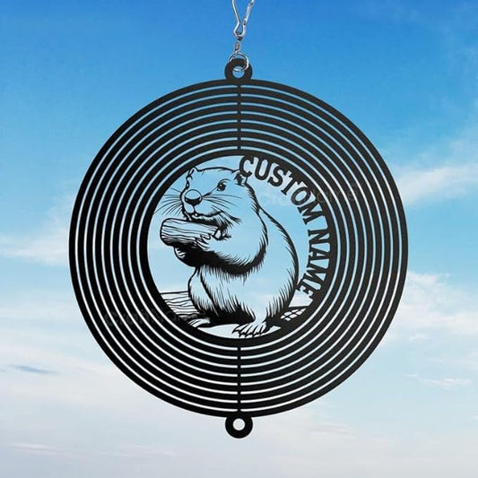 Personalized Beaver Metal Wind Spinner, Custom Outdoor Ornament for Yard Display, Kinetic Wildlife Sculpture, Rustic Nature Gift (Beaver Garden Wind Spinner)