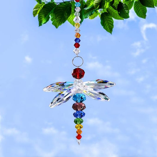 8" Hanging Dragonfly Pendant Chandelier Crystal Ball Prisms Rainbow Beads Chakra Suncatcher Home Windows Decor Ornament for Christmas Tree