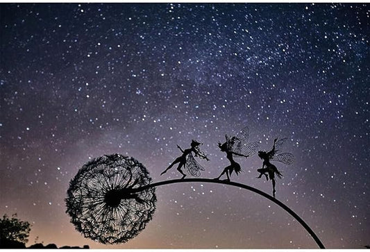 Fcteap Flower Fairy Dancing with Dandelion Garden Art Sculpture Stainless Steel Statue Christmas Halloween Decoration for Outdoor Yard Courtyard Lawn Patio Metal Ornaments (Three Persons)