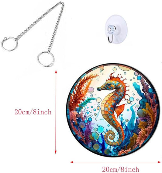 7.9'' Acrylic Window Hanging Decor,Stained Panel Hangings Decorative Acrylic Wall Decor Colorful Ornament Window Hangings for Outdoor Indoor Decor(Sea Horse)