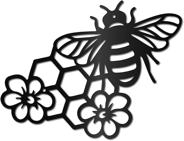 CREATCABIN Bees Metal Wall Art Decor Black Honey Wall Hanging Ornament Iron Wire Wall Art Flower Sculpture Decoration Sign Minimalist Wall Decor for Farmhouse Garden Bedroom Office Home 12 x 9Inch