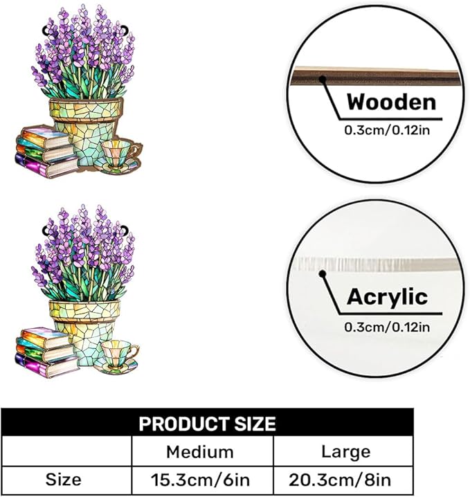 Jesuspirit - Window Hanging Suncatcher โ Crystal Clear Acrylic & Wood Sun Catcher for Home Decor, for Women (Nostalgic Lavenders, Books, and Tea, 6 Inches)