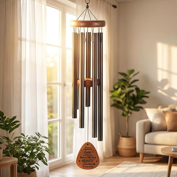Memorial Wind Chimes, Bereavement Wooden Wind Chimes in Memory of Loss of Love One Sympathy Gifts for Outdoor Remembrance