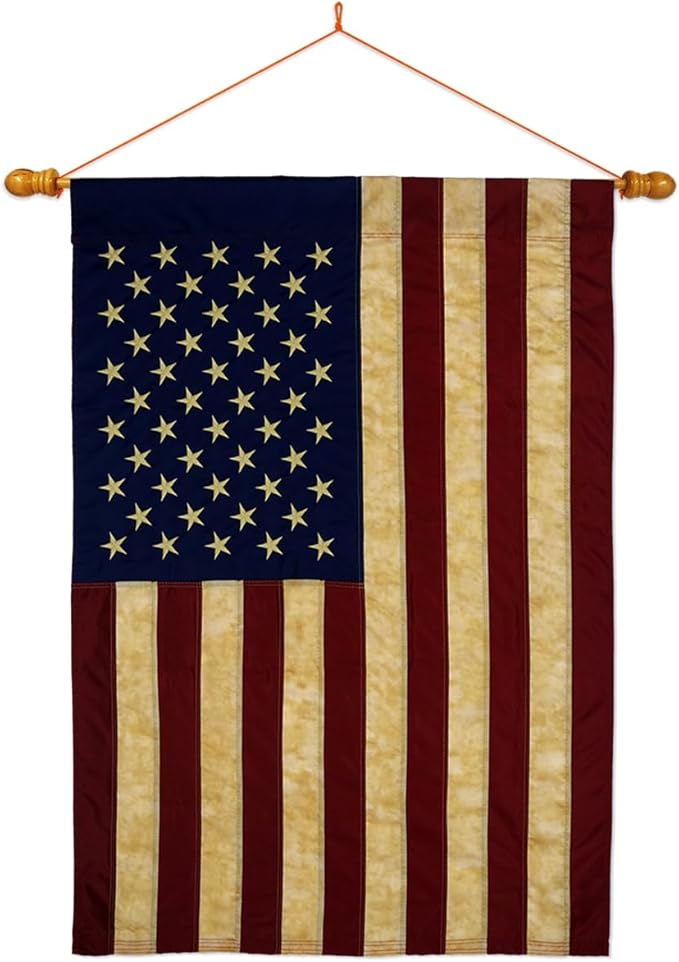 4th of July American Flag Pole Kit for Independence Day Vintage Applique Wood Dowel Wall Scroll Grave Decoration Memorial Veterans Day USA Poster Home Canvas Room Tapestry for Dad
