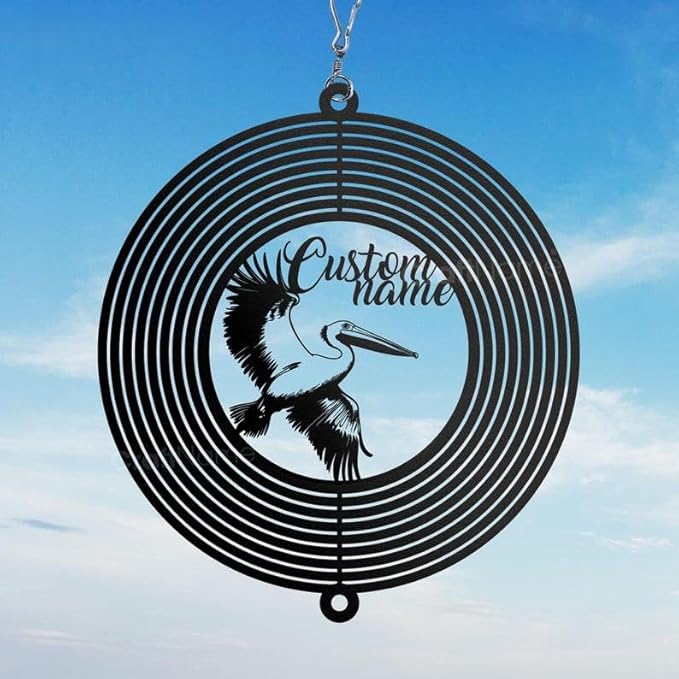 Personalized Pelican Metal Wind Spinner, Custom Hanging Decoration for Outdoor Display, Kinetic Seaside Ornament, Coastal Gift (Pelican Garden Wind Spinner)