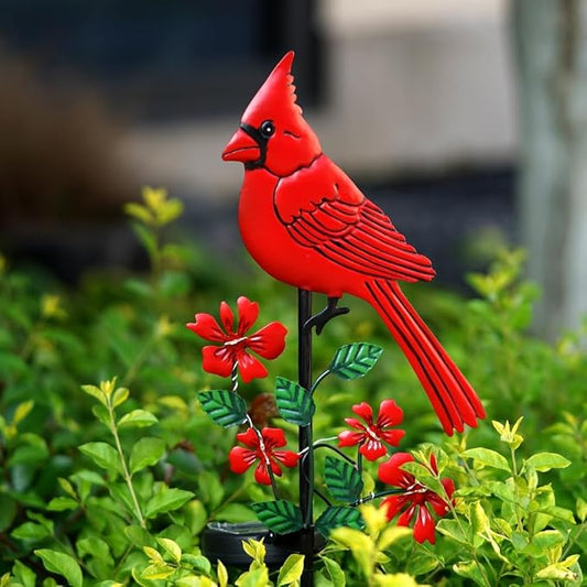 Cardinal Decor Garden Stake,Solar Metal Red Cardinal, Cardinal Bird Figurine Lights with Powered LED Garden Outdoor Decor for Balcony, Yard, Lawn, Pathway, Walkway