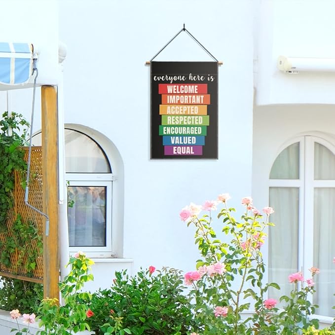 Everyone Here Is Welcome Garden Flag, Funny LGBTQ Pride Ally Flags for Outside, Inclusion And Equality Yard Sign, Be Kind Human Equality Flag, Protest And Resist Yard Décor