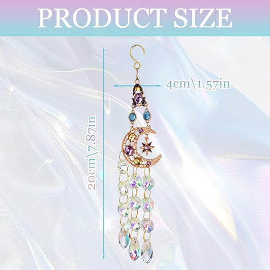 Crystal Sun Catchers for Windows, Gold-Plated Hanging Sun Catcher with Prisms - Rainbow Maker for Indoor Outdoor Garden Decor, Boho Light Catcher Gift for Home (Moon)