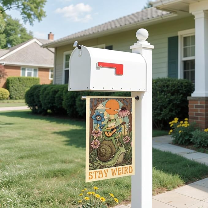 Stay Weird Garden Flag Double Sided Yard Outdoor Decoration 12x18 Inch, Retro Tarot Frog Outdoor Yard Garden Flag, Spring Floral Frog Home Decor Banner, Home Gifts for Gardening Enthusiasts