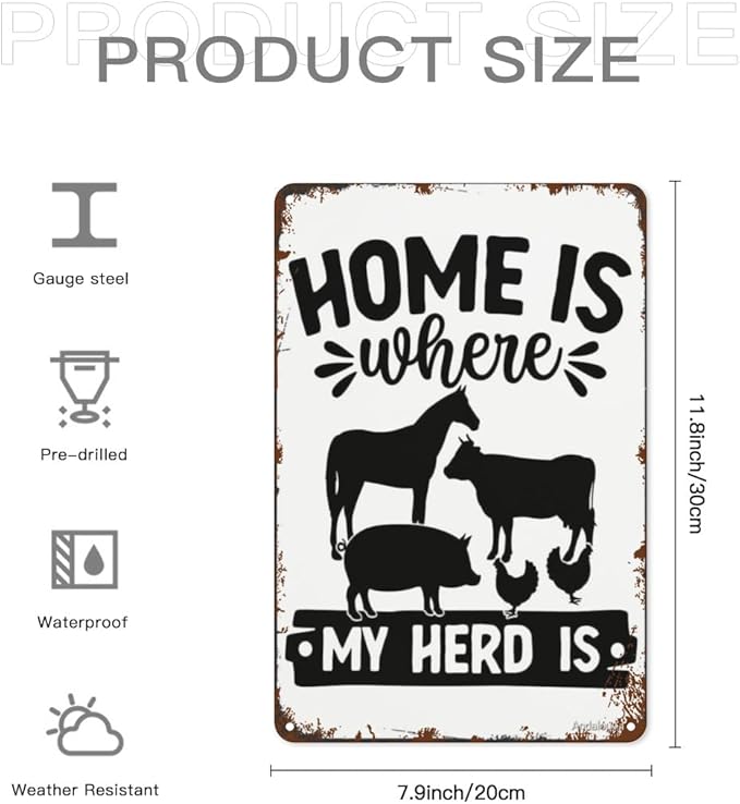 patio wall decor Home Is Where My Herd Iss metal signs Cafe Wall Decor for Home,Bathroom,Yard,Kitchen,Office,Cafe,Hotel Funny Quotes & Inspirational Life Sayings 8X12inch