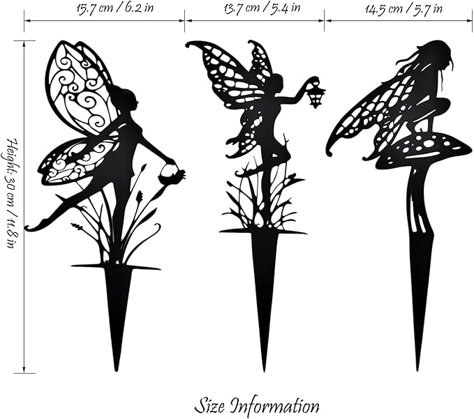 Tipmant Metal Iron Art Decoration Flower Fairy Silhouette Decorative Stakes Statues Ornament Crafts for Outdoor Gardens, Yard, Courtyards, Parks, Lawns, Potted Plants, Corridors etc. – 3 Pack