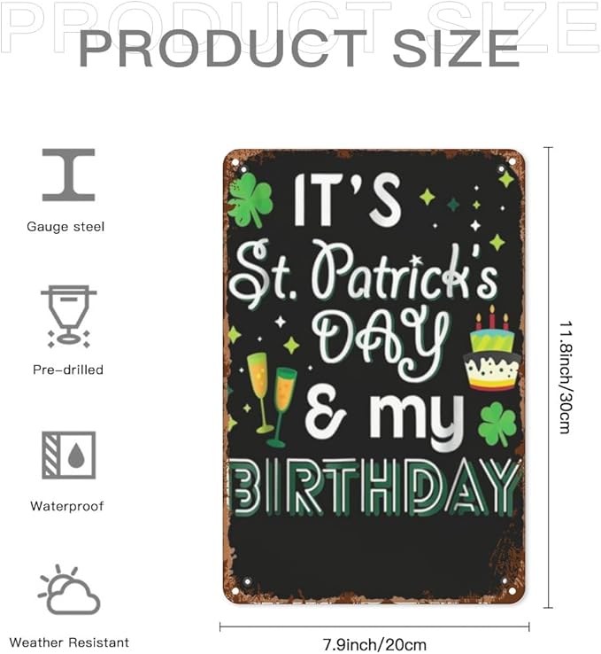patio wall decor My Birthday St Patricks Day Drinkings metal signs Metal Rustic Wall Decor for Home,Yard,Office,Garage,Farmhouse,Kitchen,or Man Cave 8X12inch