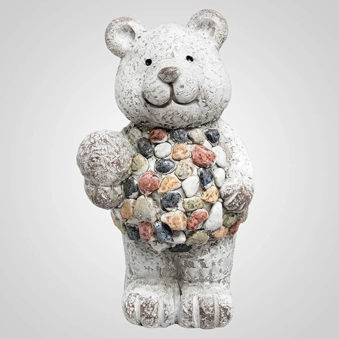 Polystone Pebble-Stone Garden Bear Figurine, 6.25-inch Height, Outdoor Decoration