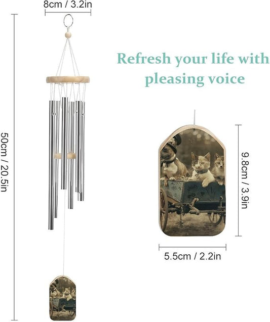 Wind Chimes for Outside,Retro Animal Style Printed Cute Aluminium Windchimes Outdoors,Soothing Melodic Memorial Wind Chime for House Porch Patio Garden Balcony Decor