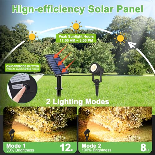 Solar Spotlights Outdoor Waterproof, Warm White Landscape Lights
