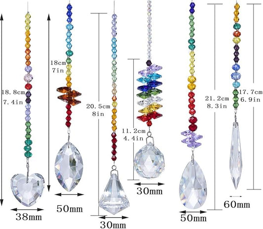 H&D HYALINE & DORA Colorful Crystals Glass Pendants Chandelier Suncatchers Prisms Hanging Ornament Octogon Chakra Crystal Pendants for Home,Office,Garden Decoration,Pack of 6