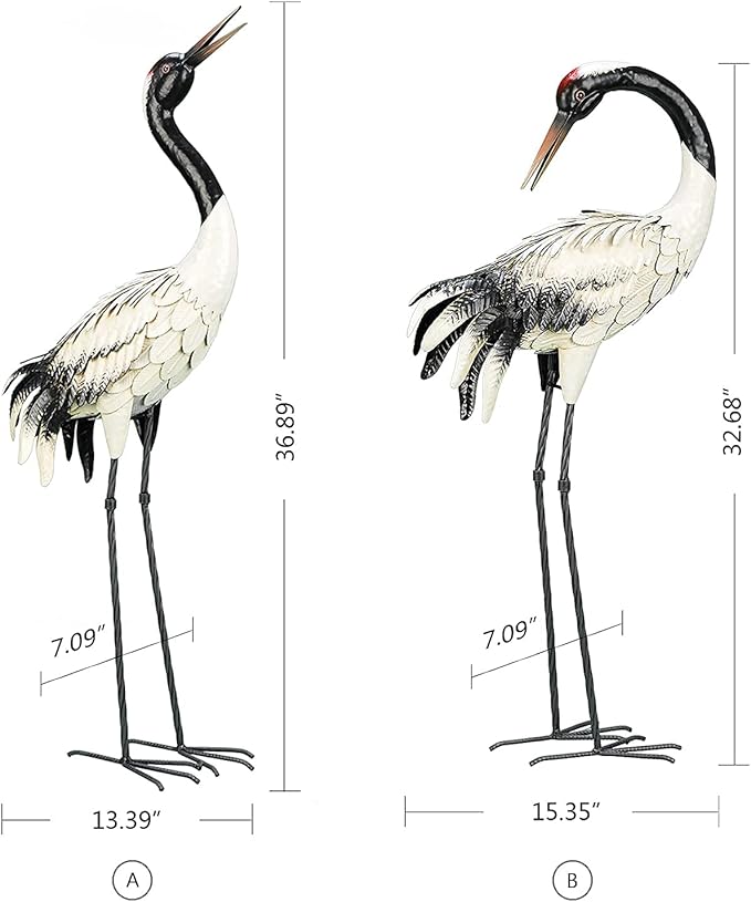 chisheen Crane Garden Statues Outdoor Metal Heron Yard Art Bird Sculpture for Lawn Patio Large Size