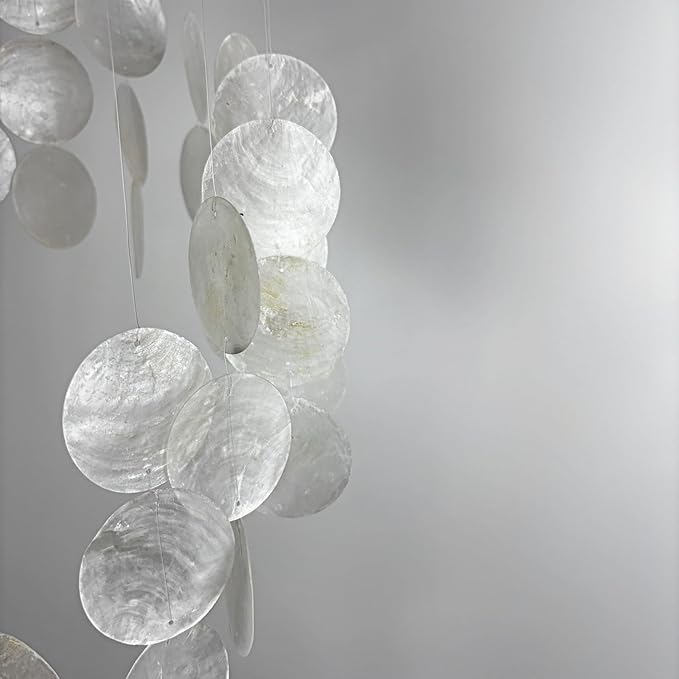 Wind Chimes for Outside Handmade White Capiz Shells Seashell Sea Glass Arts Windchime Beach Coastal Outdoor Crafts Garden Decor Gardening for Women Patio Finds