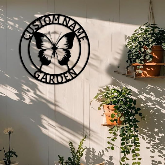 Custom Butterfly Garden Metal Wall Art Personalized Butterfly Metal Name Sign Yard Sign Decorative Outdoor Gardening Decor Gifts for Gardeners