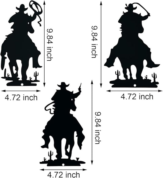 3PCS Metal Garden Stake, Western Cowboy Silhouette Yard Sign Vintage Cowboy Decor Western Garden Flag for Home Garden Lawn Yard