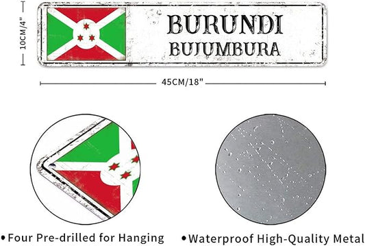 Personalized Burundi Street Sign Burundi Flag Metal Sign Capital City of Burundi Metal Sign Road Rustic Wall Art Country City Indoor & Outdoor Decor for Home Man Cave Door Porch Garden Party 18x4in