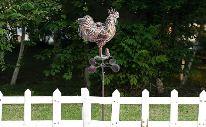 Metal Rooster w/Chicks Garden Spinner for Outside,79" Large Kinetic Wind Spinner for Yard and Garden Outdoor Decor,Antique Copper Chicken Wind Sculpture,Metal Yard Art for Patio Lawn Decorations
