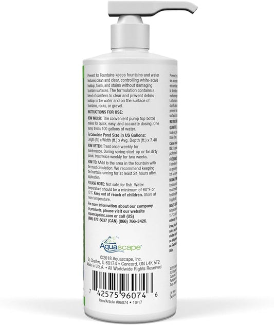 Aquascape Prevent Water Treatment for Fountains, Waterfalls, Rock and Gravel, Prevent White-Scale Buildup, Stains, Foam and Other Unsightly Water Conditions | 4 (16-Ounces)
