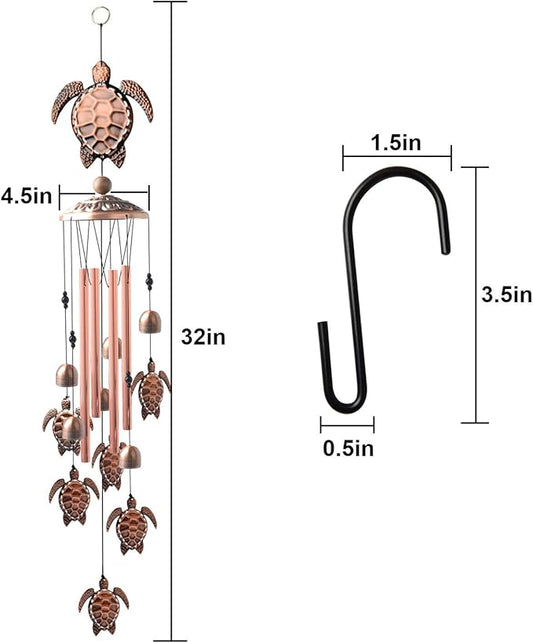 Sea Turtle Wind Chimes Outdoor, for Women,Tortoise Copper Windchime, Thanksgiving Gift for mom, Grandma,Sister,Women,Gardening Gifts,Yard Decor