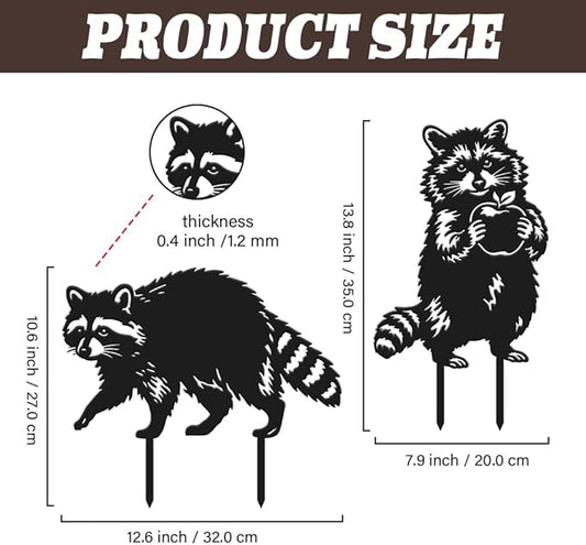 SUPERDANT 2 Pcs Metal Raccoon Garden Decor for Outside Animals Yard Stakes for Decorations Outdoor Statues Iron Art Stake Decorative Silhouette Lawn Ornament Patio Porch Farmhouse Decoration Gifts