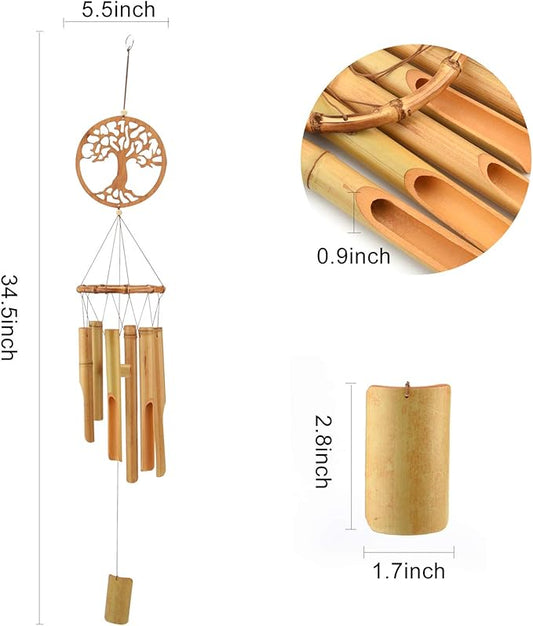 XINRUI Bamboo Wind Chimes, Tree of Life Wooden Wind Chime Kit Natural Decor Music Soothing Wind Bell Hanger Wind Chime Tubes Clearance Gifts for Garden, Outdoor, Outside, Patio and Home(34.5 inches)