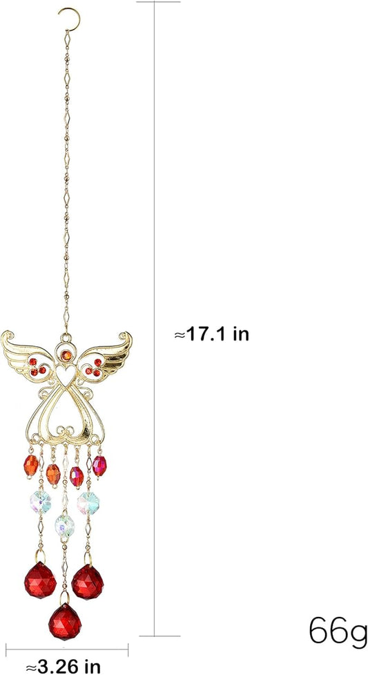 WOMHOPE Sun Catcher Crystals Hanging Rainbow Maker for Windows Garden Suncatchers Crystal Prisms Angel Christmas Tree Ornament (Red)
