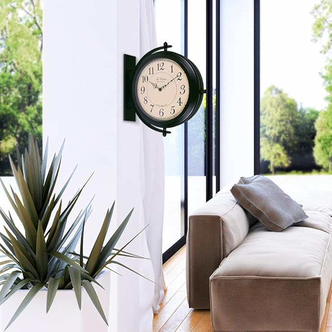 BESTIME 66264B 16-Inch Double Sided Metal Wall Clock with Black Frame.Sturdy Frame,Easy Read,Garden,Home Décor,Indoor,Outdoor,Farmhouse,Yard,Station,Office,Photography Props.