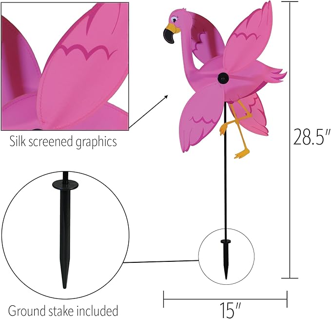 In the Breeze 2558 Baby Flamingo Whirligig Wind Spinner for Your Yard or Garden