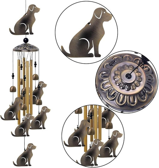 Garden Dog Wind Chimes Outdoor Indoor Decor - with 4 Tubes 7 Dogs Wind Chime, Mobile Romantic Wind Catcher, Bronze Wind Bells for Home, Mom Gifts, Balcony, Tree, Festival, Garden Decoration