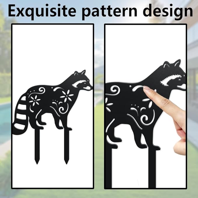 WADORN 2Pcs Raccoon Metal Decorative Garden Stakes, Black Raccoon Silhouette Metal Outdoor Statues Animals Garden Ornament Gifts Black Yard Art Decoration for Outdoor Backyard Patio Lawn Walkways
