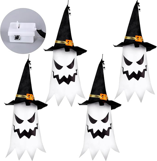 Halloween Decorations Outdoor Halloween Decor Hanging Outdoor Glowing Ghost Witch Hat Decorations Indoor Ornaments for Home Tree Garden Yard (4Pcs)