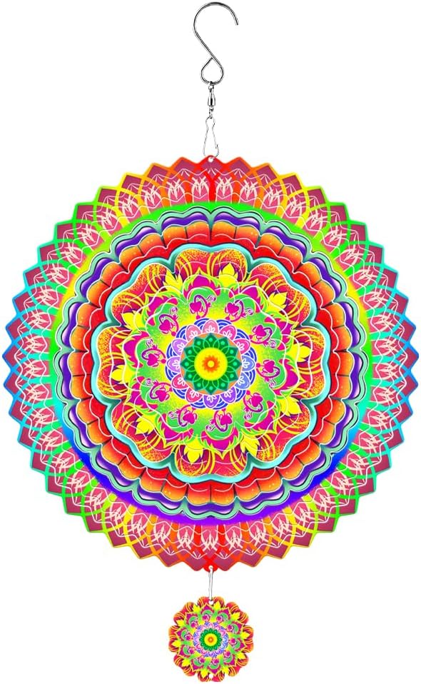 Mandala Wind Spinner for Yard and Garden, 12 Inch Wind Spinner, Outdoor Mandala Gifts, Gifts for Ladies, Mothers, Wives, Men, Fathers, Garden, Decorations Metal Hanging Patio Art Wind Sculpture