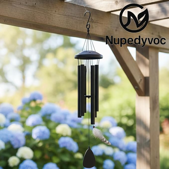 32โ Large Black Aluminum Wind Chimes with Aluminum Cap for Outside, Deep Tone Outdoor Garden Patio Weather Resistant Metal Decor, Ideal Gift for Birthday, Mother's Day, Ambiance, Living Enhancement
