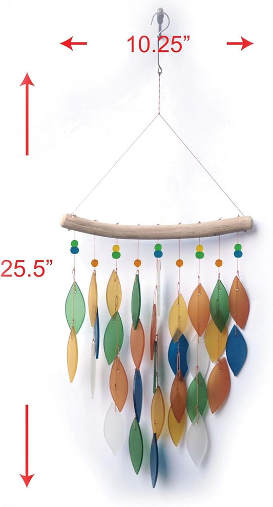 Sunset Vista Designs Handcrafted Driftwood and Sea Glass Diamond Wind Chime, Large, Margarita