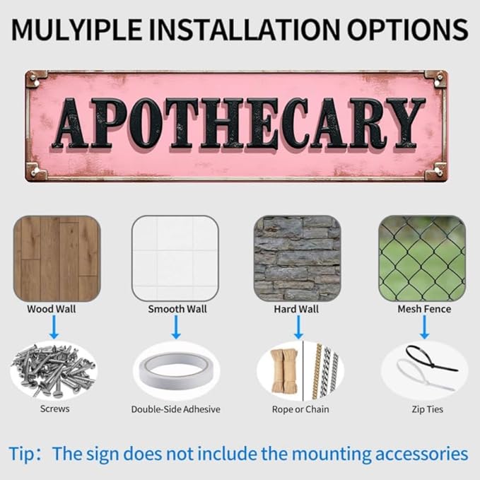 Decorative Tin Sign 16 * 4 Inches –Apothecary For Kitchen, Pantry, Patio | Apothecary Sign, Retro Kitchen Decor, Outdoor Sign