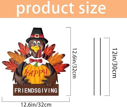 Friendsgiving Metal Turkey Yard Signs Rustic Thanksgiving Decorations with Stakes for Outdoor Indoor Fall Harvest Welcome Sign for Porch, Lawn, and Wall Decor