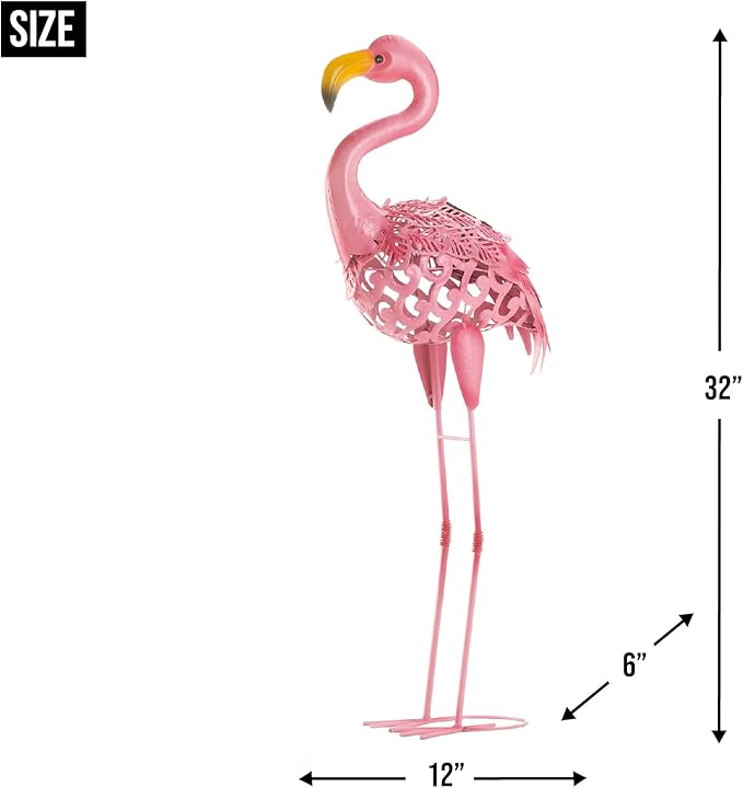 Zingz & Thingz Durable Iron Outdoor Décor Flamingo Solar Garden Stake, 12x6x32, Standing Tall