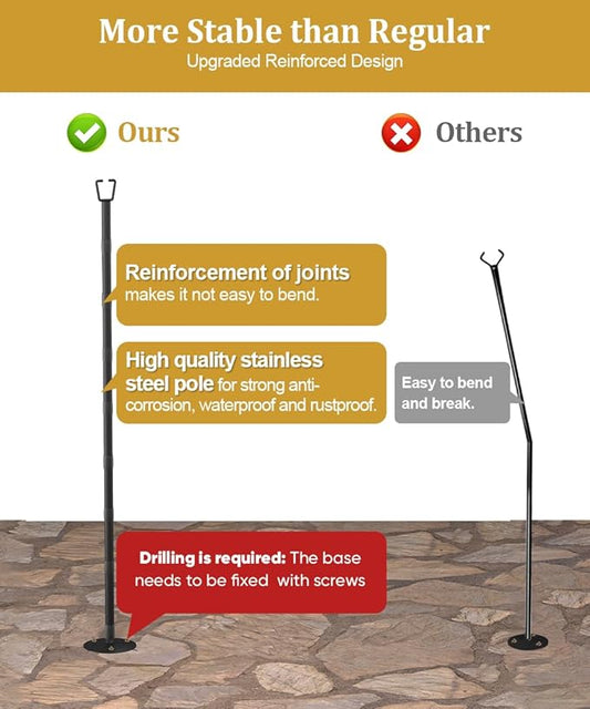 2 Pack 10FT String Light Poles for Outdoor Decor, Sturdy Light Pole with Hard Ground Base, Adjustable Metal Light Posts for Outside Patio, Backyard, Deck, Garden, Party, Wedding