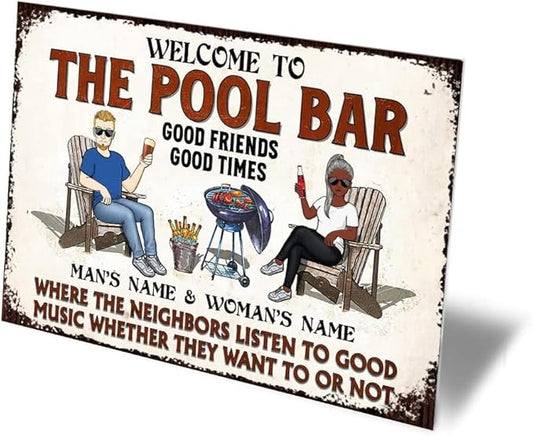 Custom Patio Backyard Metal Signs Where Neighbor Listen to Good Music Welcome Sign, personalized Retro Wall Decor for Home Gate Poolbar Balcony Basement Sign Gift tin signs vintage metal Funny Wall Decoration (Backyard)