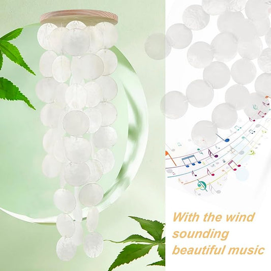 Wind Chimes for Outside - Handcrafted White Capiz Shells Windchime Coastal Style Decor for Indoor/Outdoors, Garden Decor, Great for Women, Wind Chimes Lovers and More